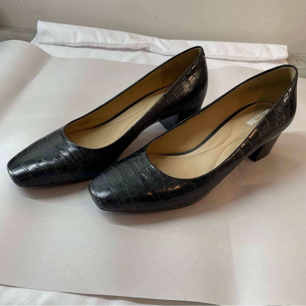 Geox Respira Pumps Womens Black Croc Embossed Leather Square Toe Heels Good‎ - Picture 4 of 10